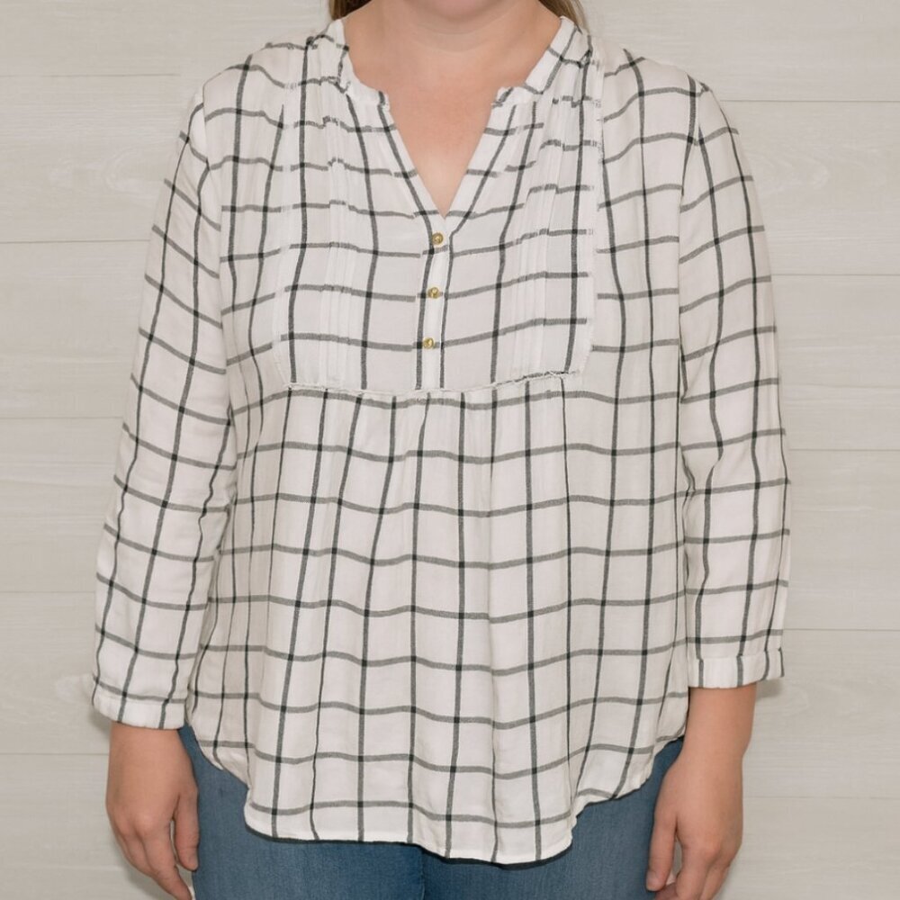 Wrangler Women's Size Small Black White Plaid Long Sleeve Pullover Blouse Top